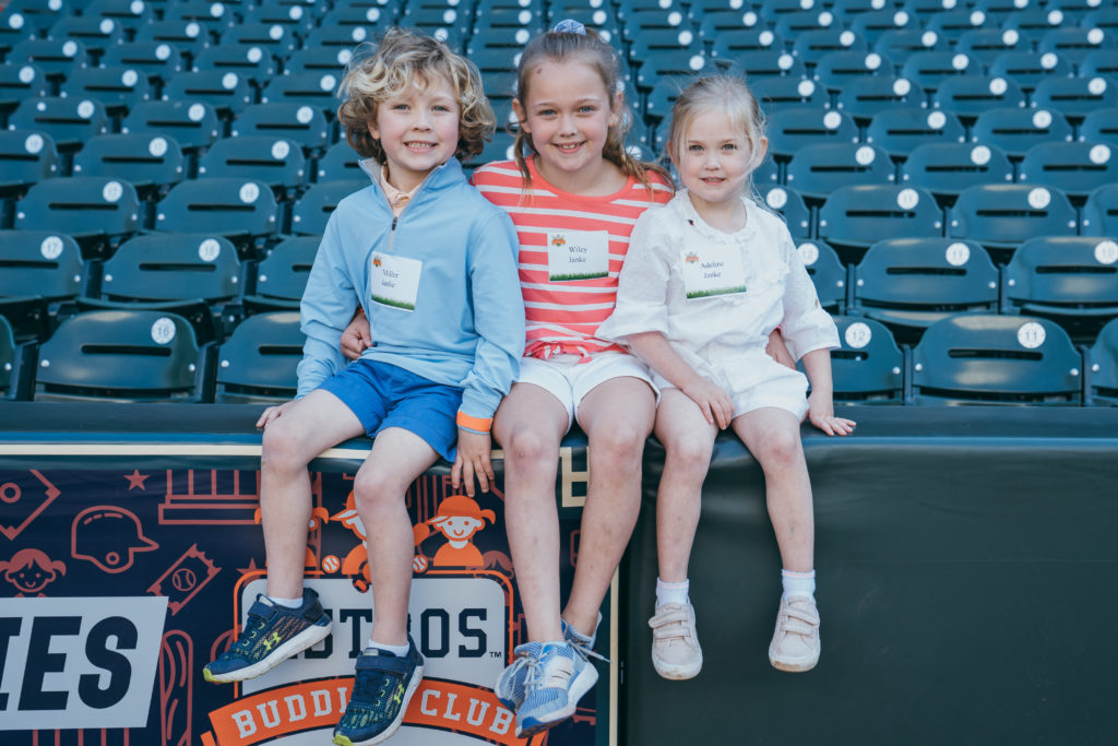 Miller, Wiley and Adeline Janke at Minute Maid Park during the Texas Children's Hospital Family Fun Day. (Photo by Chin Phan)