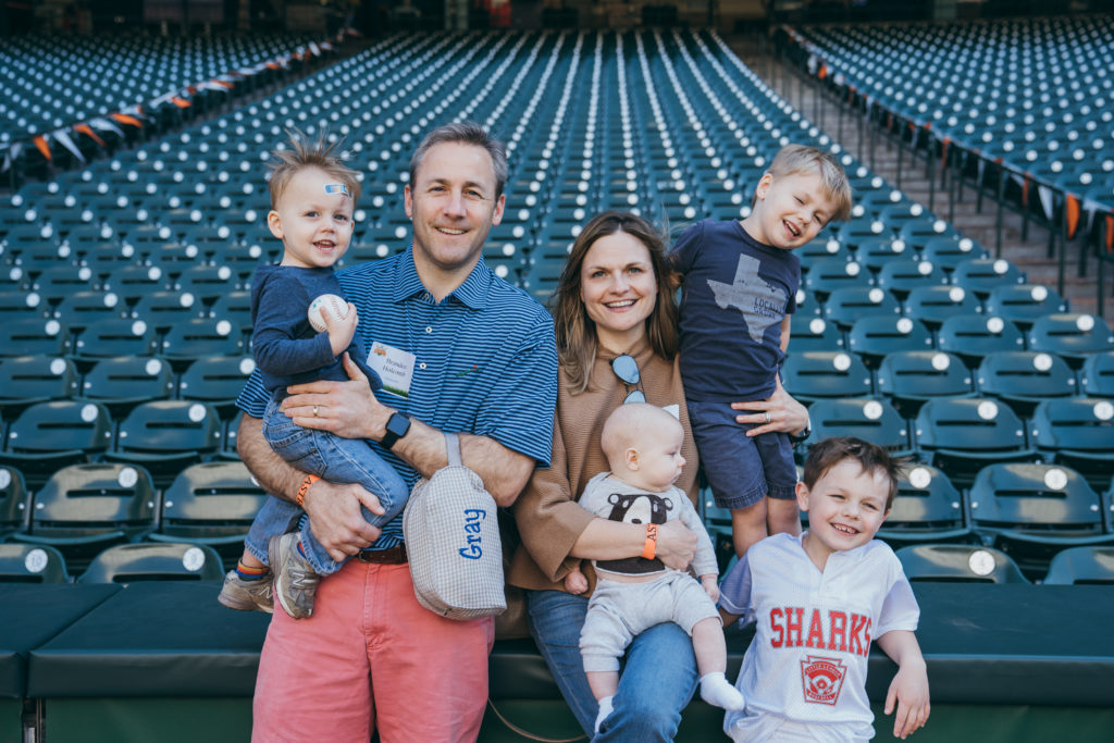 Brandon & Michelle Holcomb with their children Davis, Hayes, James, and Grayson at Minute Maid Park during the Texas Children's Hospital Family Fun Day. (Photo by Chin Phan)