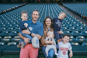 Brandon & Michelle Holcomb with their children Davis, Hayes, James, and Grayson at Minute Maid Park during the Texas Children’s Hospital Family Fun Day. (Photo by Chin Phan)