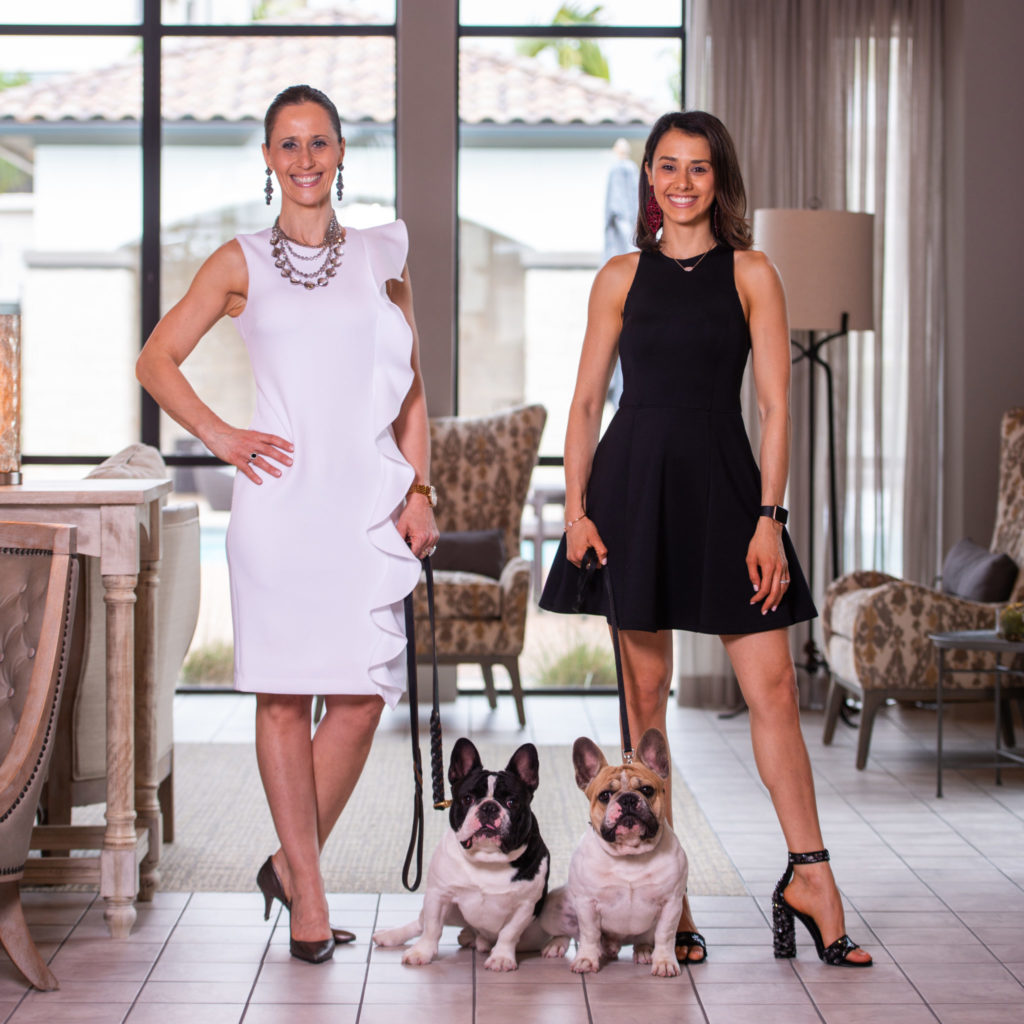 Tiziana Ciacciofera (Triolo) and daughter Désirée Triolo with their French bulldogs Alex and Elvis