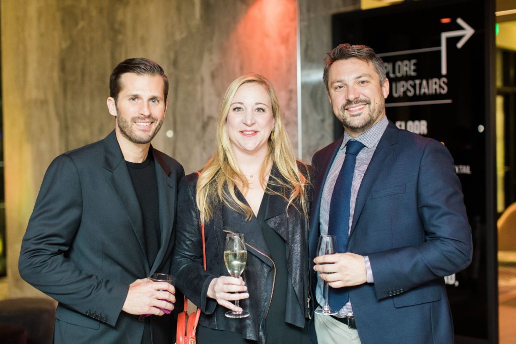 Tommy Kanerelis, Julie Kleine, Mateo Scaiola at The Marlowe grand opening. (Photo by Rachel Stubbe Photography)