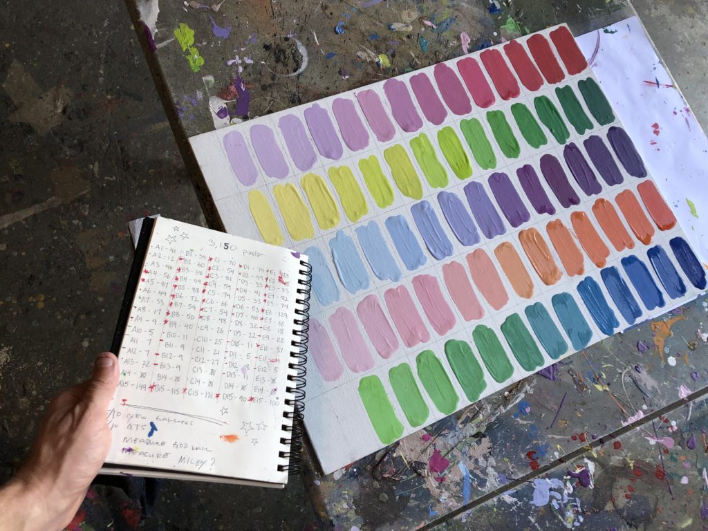 Seventy-two shades and 3,200 pixelated squares comprise "Pearl Paint Wall." 