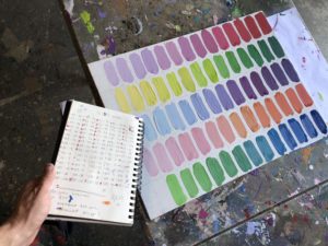 Seventy-two shades and 3,200 pixelated squares comprise “Pearl Paint Wall.”