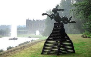 A very grand lapin: Barry Flanagan’s bronze “Large Leaping Hare,” 1982, exhibited in 2012 at Chatsworth House in Derbyshire. (Photo by Press Association, courtesy Sotheby’s)