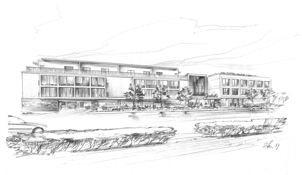 A rendering of the Graduate Dallas hotel near SMU.