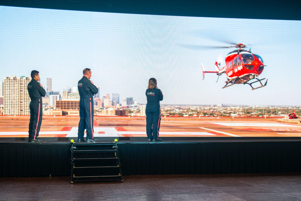 Is it real or is it video? A life-like landing at the Memorial Hermann Circle of Life Gala at Hilton Americas Houston. (Photo by Michelle Watson)
