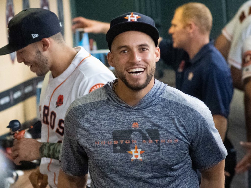 George Springer is still having fun in the Astros dugout. (Photo by F. Carter Smith)