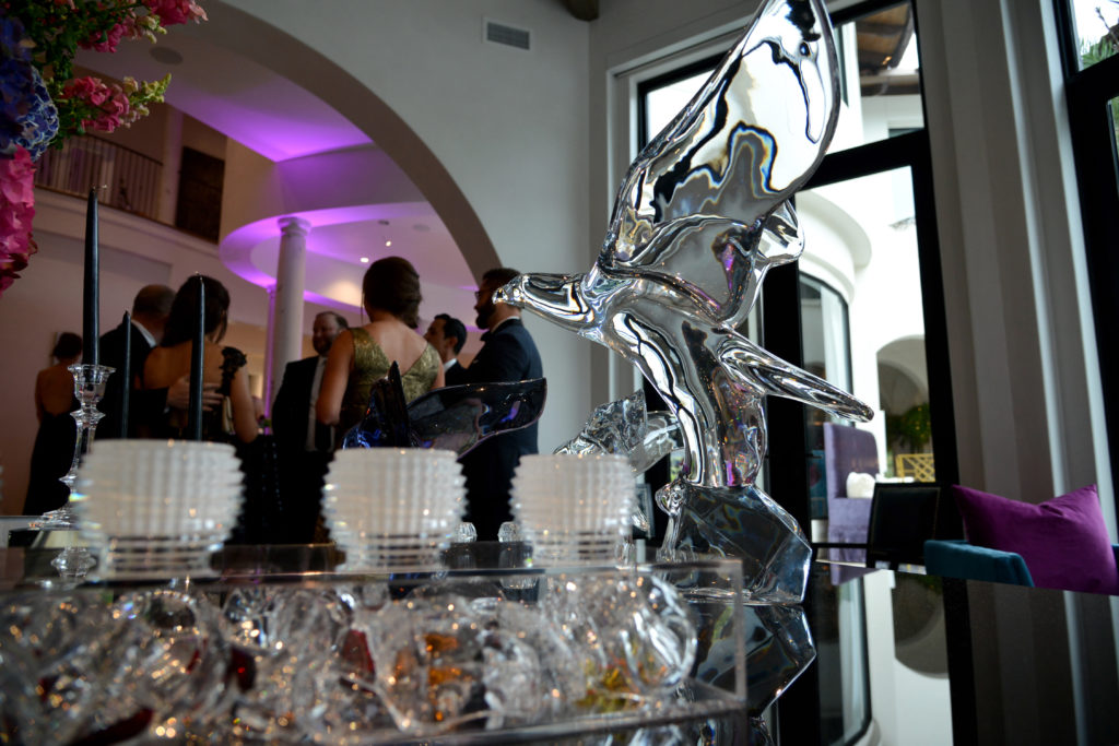 The Baccarat American eagle atop the Baccarat table at the Theorem Wine release party. (Photo by Al Torres Photography)