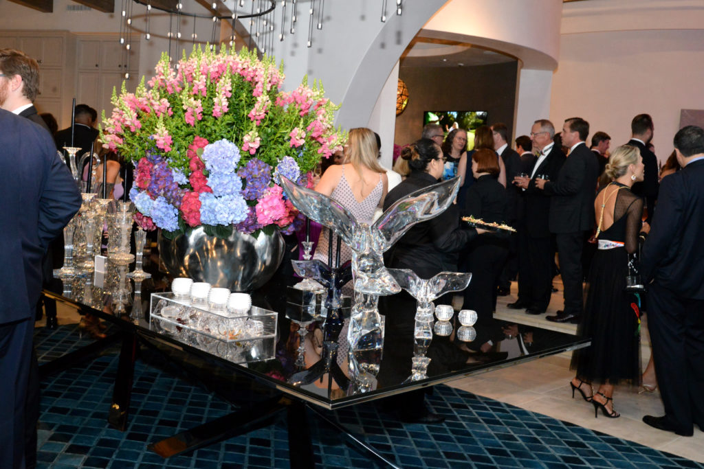 Baccarat filled the lengthy dining table with hundreds of thousands of dollars in crystal ornamentation for the Theorem Wine release party in the home of Kisha and Jason Itkin. (Photo by Al Torres Photography)