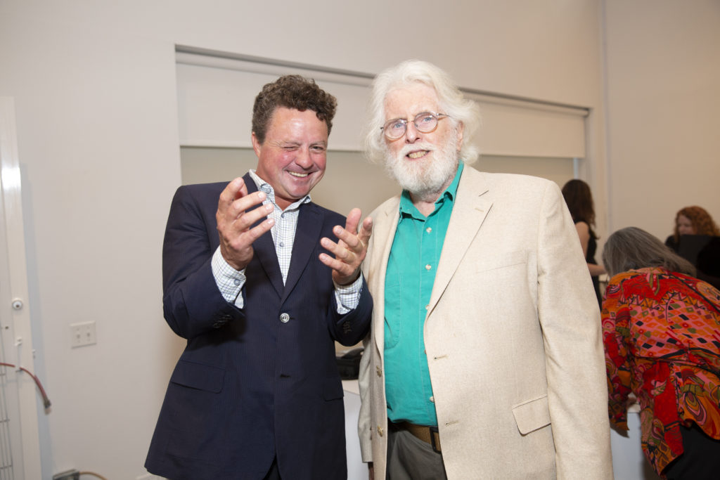 Adam Adams, David Crossley at Glasstire Party for Rainey Knudson at Texas Gallery. (Photo by Jenny Antill Clifton)