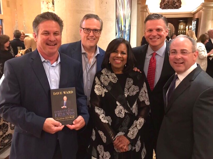 ABC KTRK Channel 13 cohorts Bob Slovak, Tim Heller, Melanie Lawson, Tim Abrahams, Kevin Quinn at Dave Ward's book signing party. (Courtesy photo)
