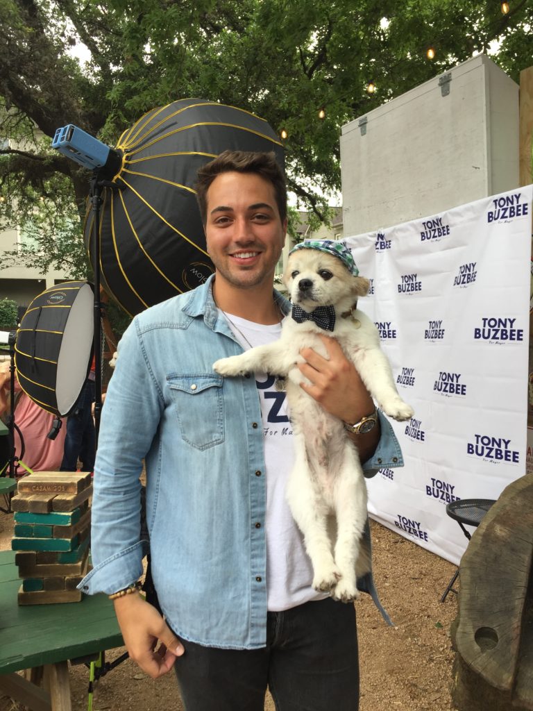 Colby Holler and Charlie at the Tony Buzbee Pet Rally at NettBar. (Photo by Quy Tran)