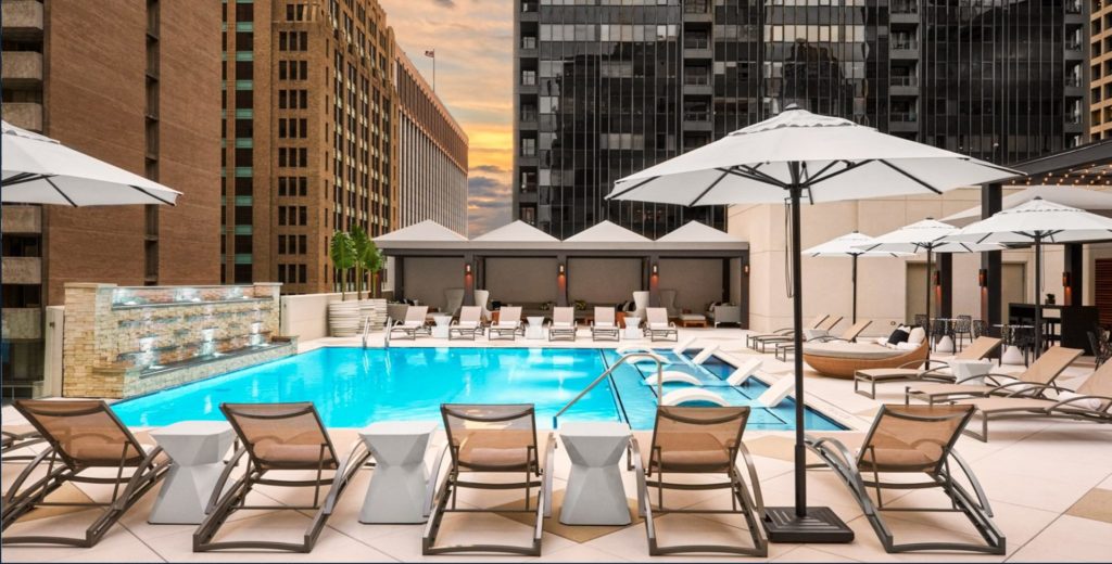 The Adolphus's pool deck is very pretty.