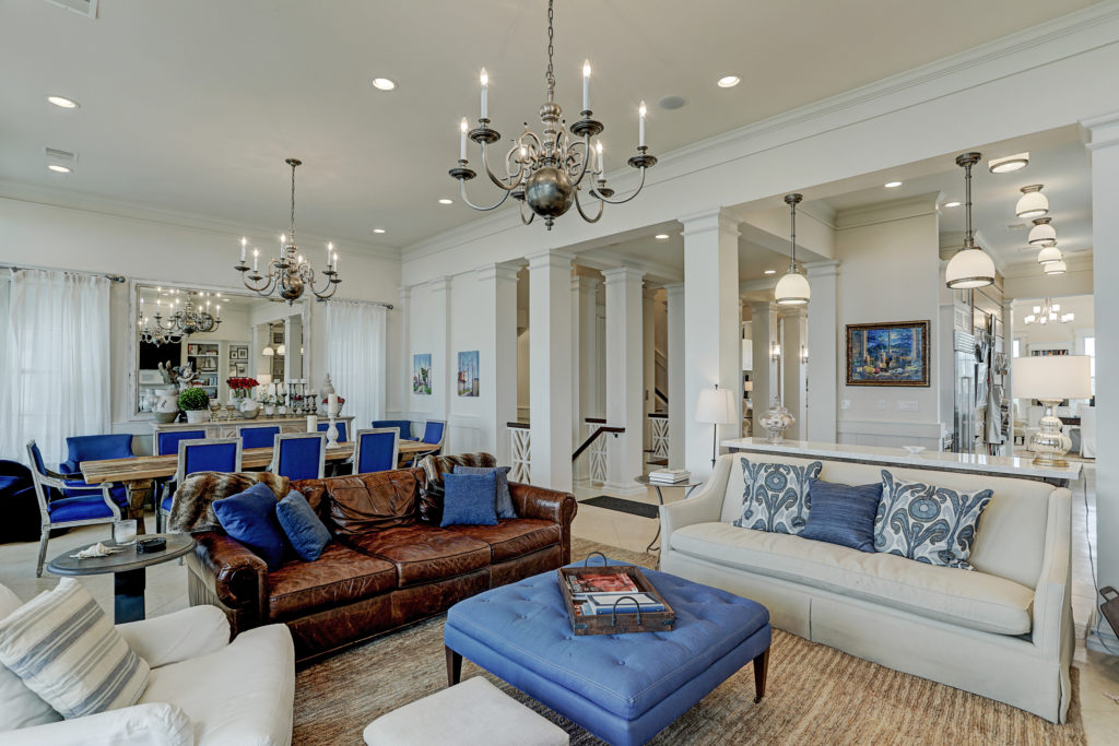 The open plan facilitates large-scale entertaining at this Beachtown home on Galveston Island. (Photo by TK Images)