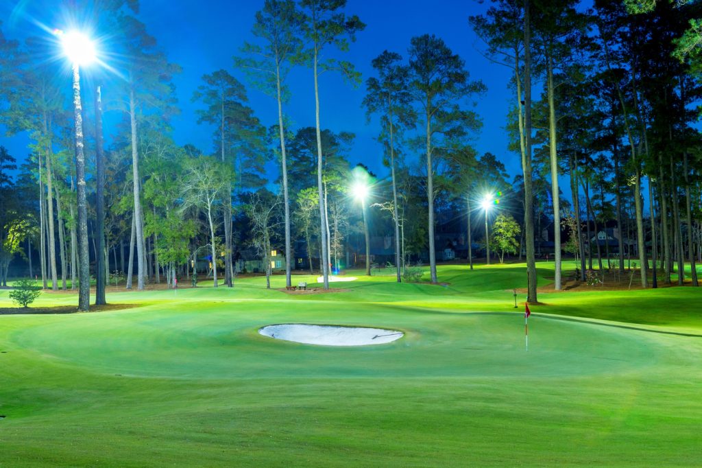 The playgrounds have lights at night so players can practice until midnight.