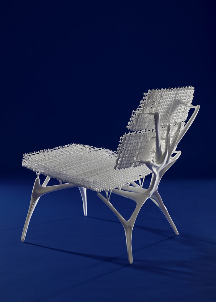 Lilian Van Daal’s Radolaria #1 chair uses 3D printing technology.
