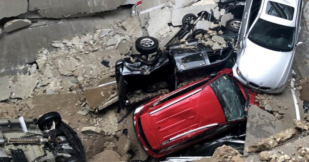 Damage from the crane collapsing on Elan City Lights apartments. Courtesy of NBC News