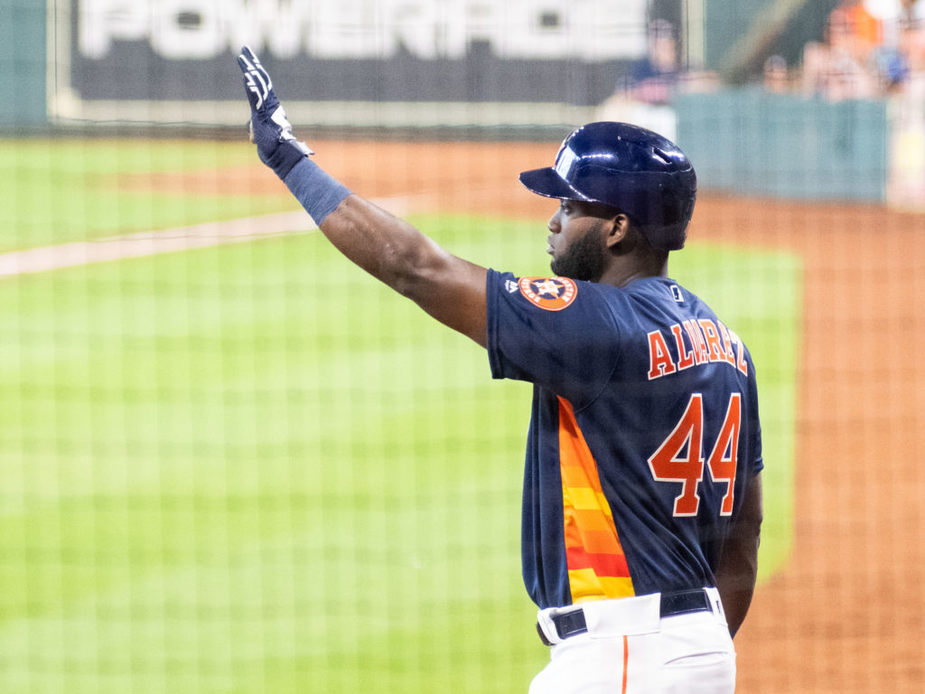 Yordan Alvarez received plenty of love from the Minute Maid Park crowd in his Astros debut. (Photo by F. Carter Smith)