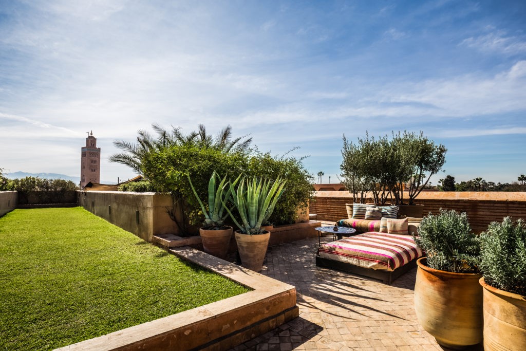 The rooftop garden is a popular gathering place offering remarkable views of the heart of Marrakech. (Photo by Saad Alami)