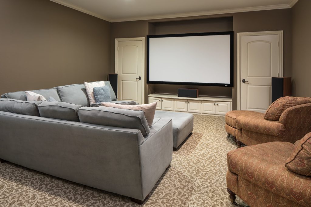 The media room is the perfect place to kick back. 