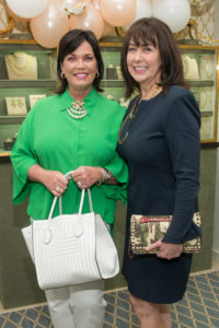 Billie Van Slyke and SJ Swanson at the Deutsch Houston Belles and Baubles happy hour. (Photo by Jacob Power)