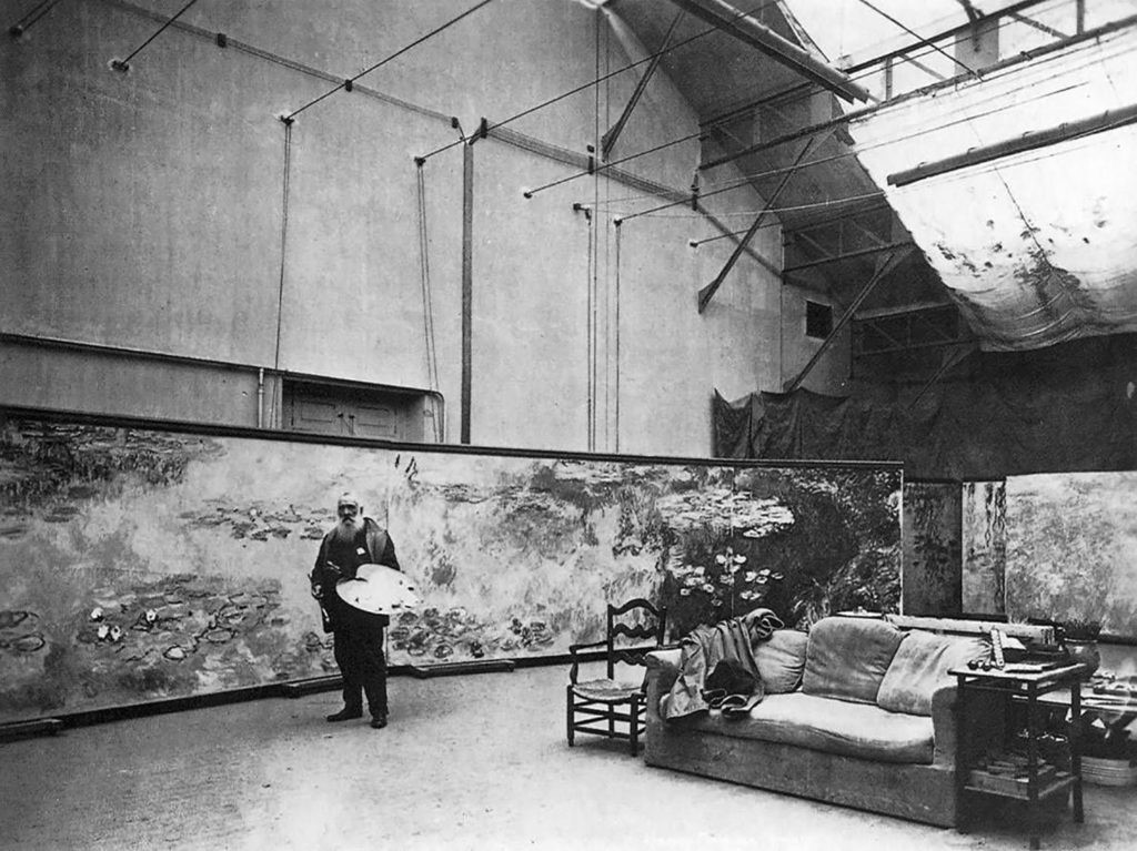 Claude Monet in his studio at Giverny, 1920