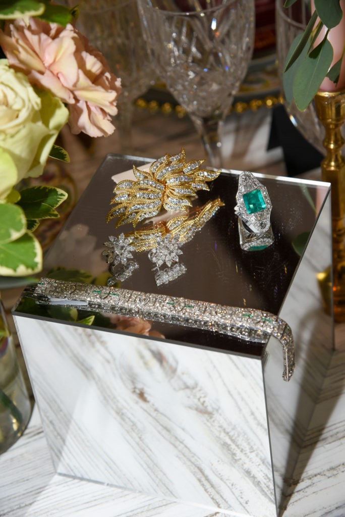 $1 million worth of bling from Tenenbaum Jewelers lines the dinner table. (Photo by Alexander's Fine Portrait Design)