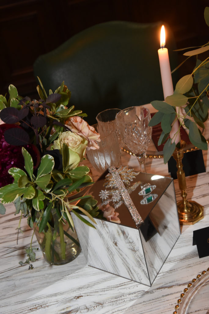 Jewels from Tenenbaum decorate the dinner table at the home of April & Dr. Jorge Salazar. (Photo by Alexander's Fine Portrait Design)