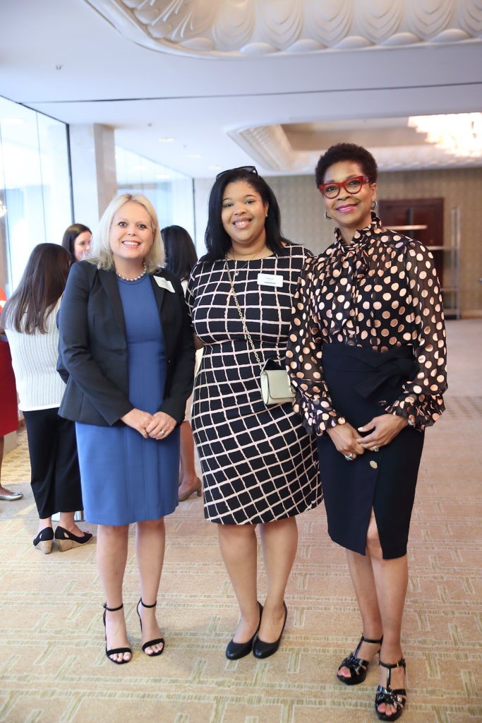 Julie Sudduth, Cheri West, Abby Brothers at Dress for Success Houston Corporate Guild Power Breakfast. (Photo by Quy Tran)