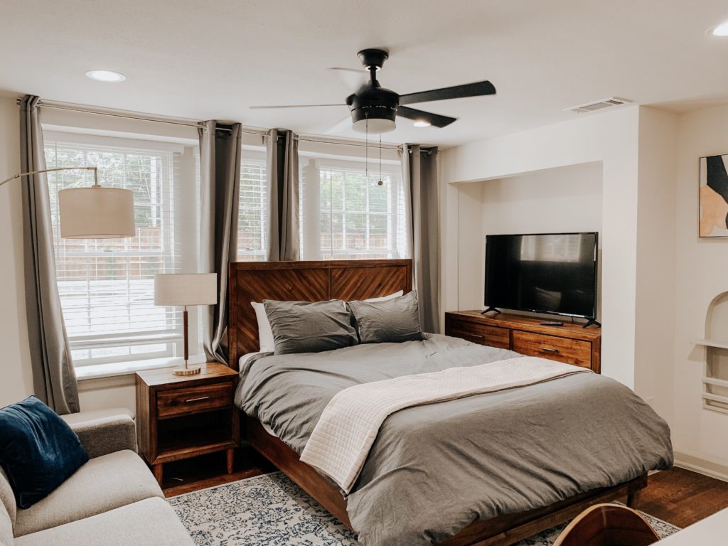 Studio apartments at Bella Villa have a nook area for an entertainment center. Photo by Kelsey Littlefield