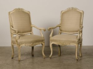 Pair Antique Italian Louis XV Period Painted Armchairs Circa 1770