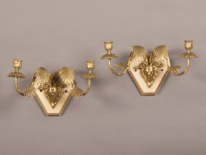 Pair Of Vintage French Art Moderne Period Gilt Bronze Double Arm Sconces, France Circa 1940