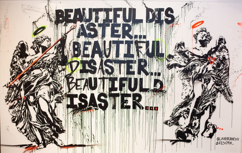 Layer Cake creates mixed media paintings. 