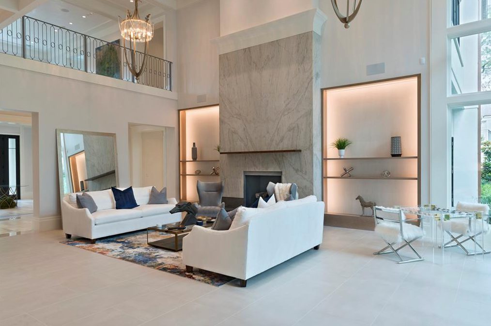 One of several living areas in the 11,500 square foot River Oaks home by Al Ross Luxury Homes. (Photo by TK Images)
