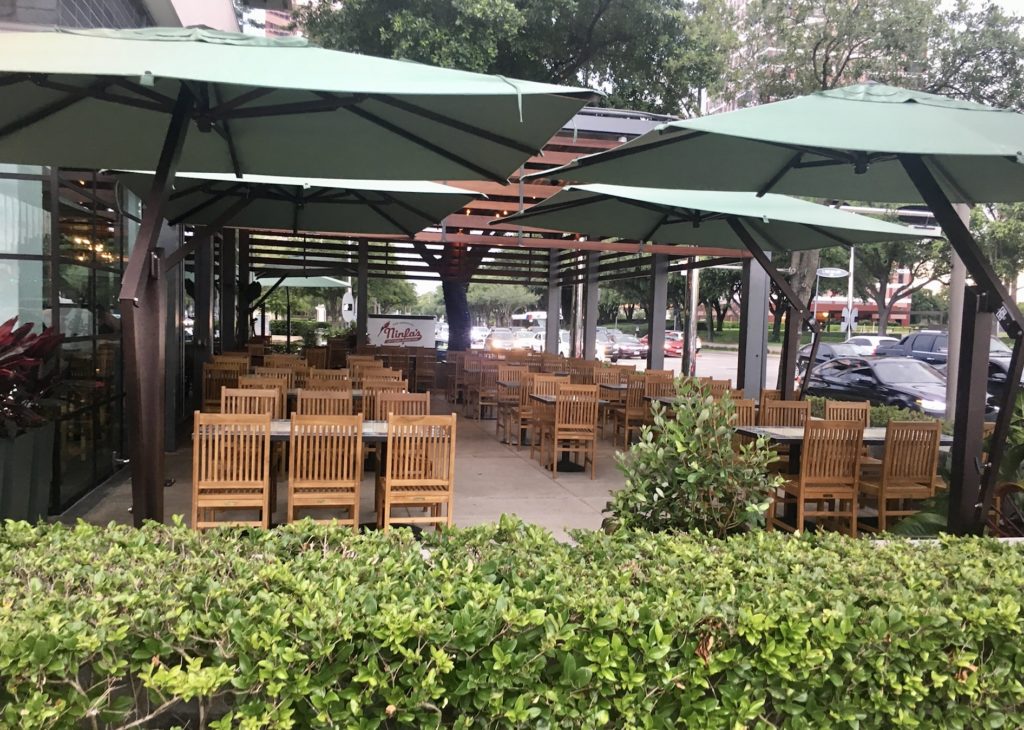 There are several covered patio areas. 