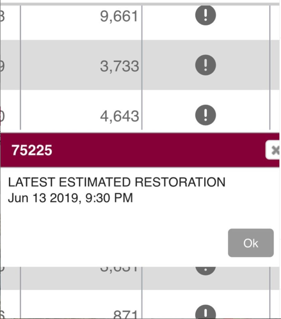 The estimated date for power restoration in Preston Hollow is Thursday night. Photo by @malleyg via Instagram