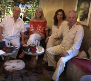 Steve Zimmerman, Becky Zimmerman with Martine & Ricardo Weitz lunching at famed La Colombe D’Or in St.-Paul-de-Vence, where the Zimmermans have a summer home. (Photo by Instagram photos)