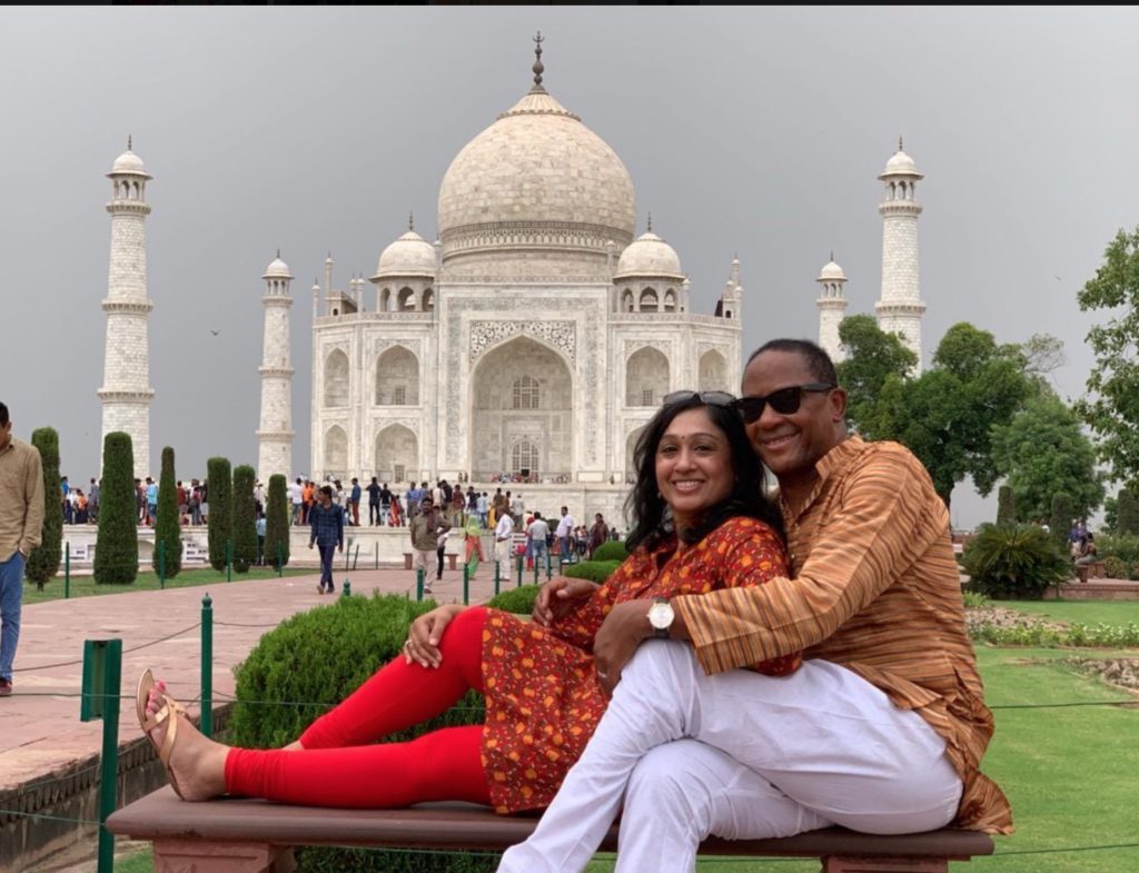 Lakshmi Seshadri & James Campbell, Blue Cross Blue Shield communications manager, at the Taj Mahal in her native India. (Photo by Instagram photos)