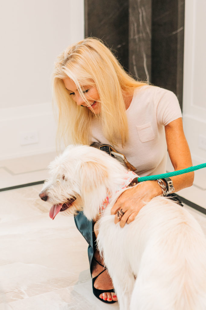 Tama Lundquist and Fifi, ready for a forever home, at the Houston PetSet 'Fierce & Fabulous' fundraiser/open house. (Photo Bonner Rae Photography)