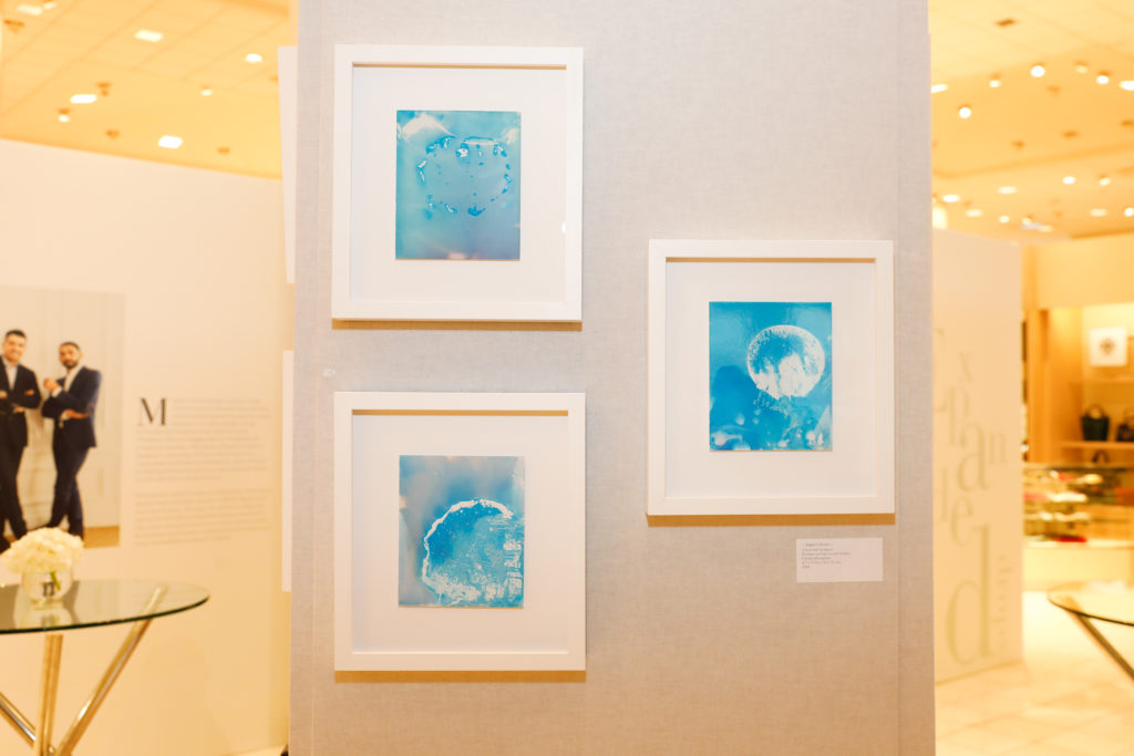 A serene trio of Boulé's prints on display at Maison Francis Kurkdjian's "Expanded Drops" at Neiman Marcus. (Photo by Priscilla Dickson)