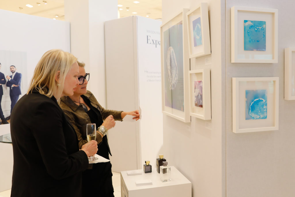 Jan Vitenas, Joan Tanis at Maison Francis Kurkdjian's "Expanded Drops" at Neiman Marcus. (Photo by Priscilla Dickson)