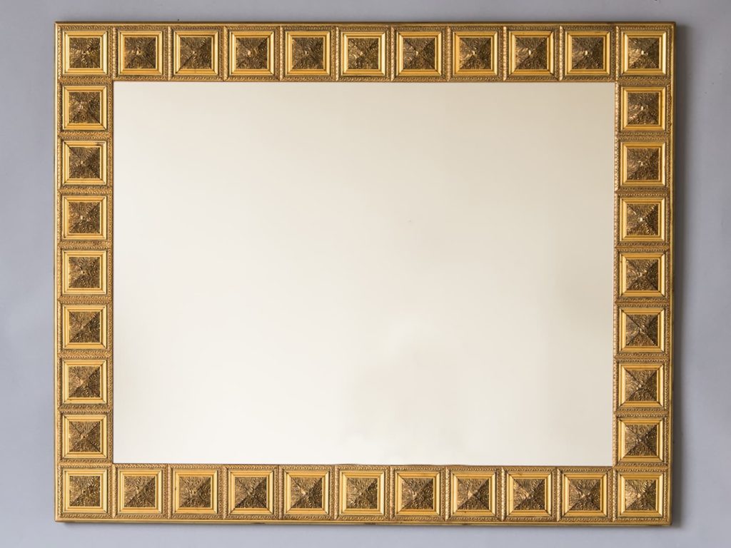 Vintage Italian Square Medallion Giltwood Mirror, Italy Circa 1920
