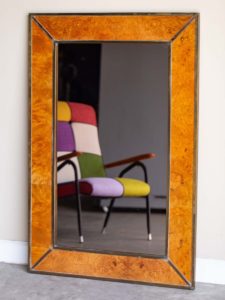 Willy Rizzo Alveo Range Vintage Italian Burl Elm Brass Mirror Circa 1970