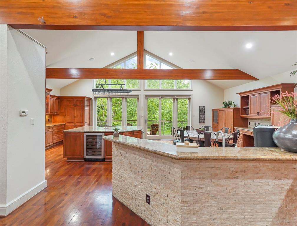 The contemporary kitchen at 405 W. Spreading Oaks Avenue in Friendswood, originally designed for power house attorney Tony Buzbee