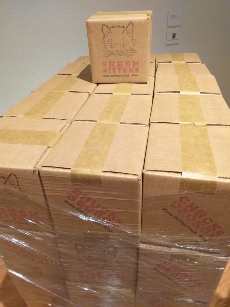 A witty sculpture with a feline theme by Chuck & George at Galveston Arts Center. (Photo by CDA)