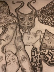 Amita Bhatt’s “A Fantastic Collision of the Three Worlds XXIX,” (detail), 2017, at Deborah Colton Gallery