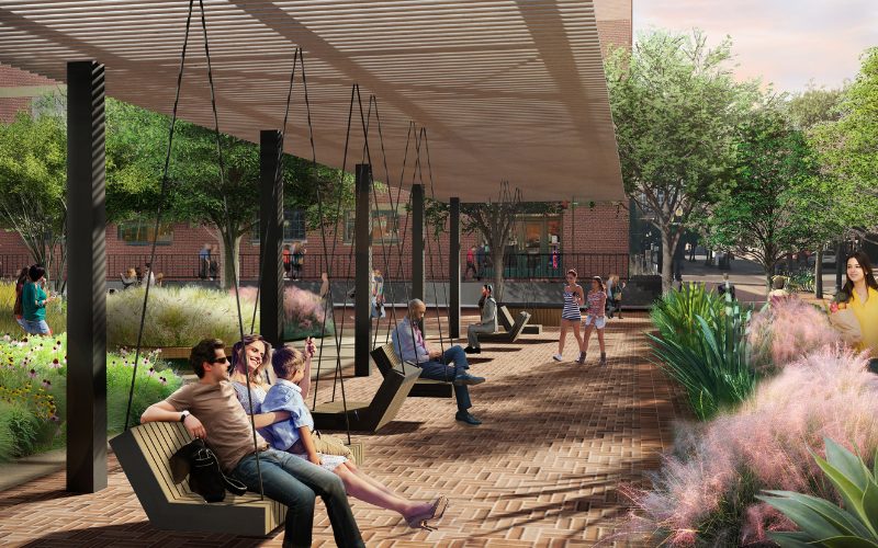 West End Square Park will have benches, tables, and porch swings. (Courtesy of Parks for Downtown Dallas)