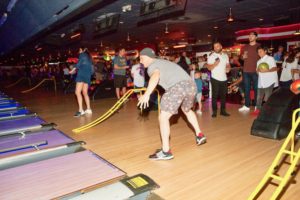 Astros infielder Alex Bregman goes for a strike at Bowlmor Houston during George Springer’s All-Star Bowling Benefit. (Photo by Todd Parker, STP Images)