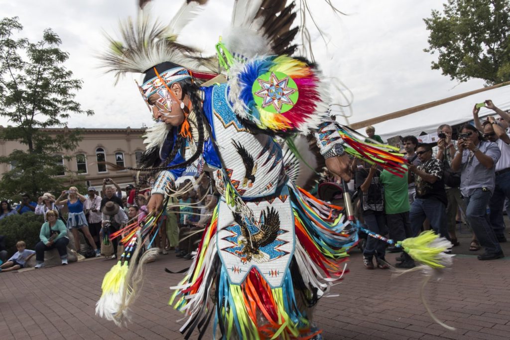 A dancer performs at the Santa Fe Indian Market. (Photo by TOURISM Santa Fe)