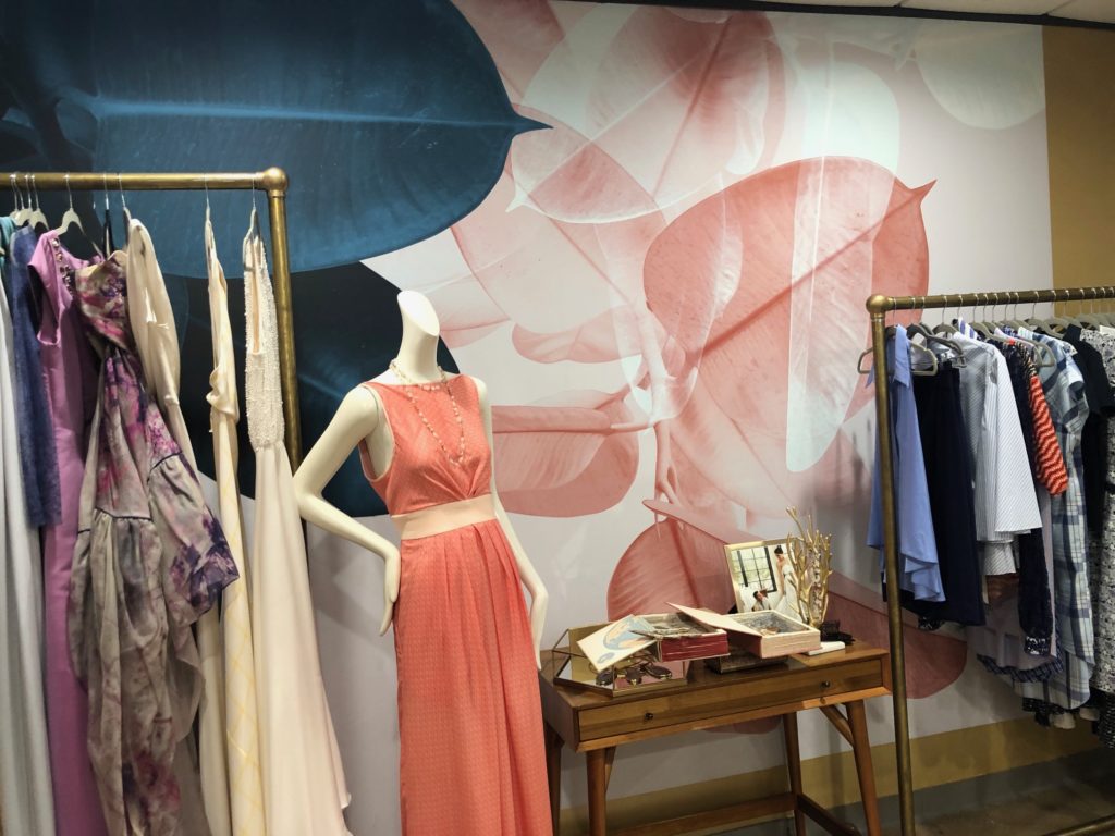 The back wall of David Peck's showroom was transformed with this mural, the pattern taken from one of his fabric designs. (Photo by Shelby Hodge)